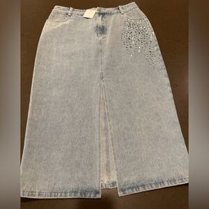 NWT Fate Medium Denim Skirt with Rhinestone Embellishments Size: M